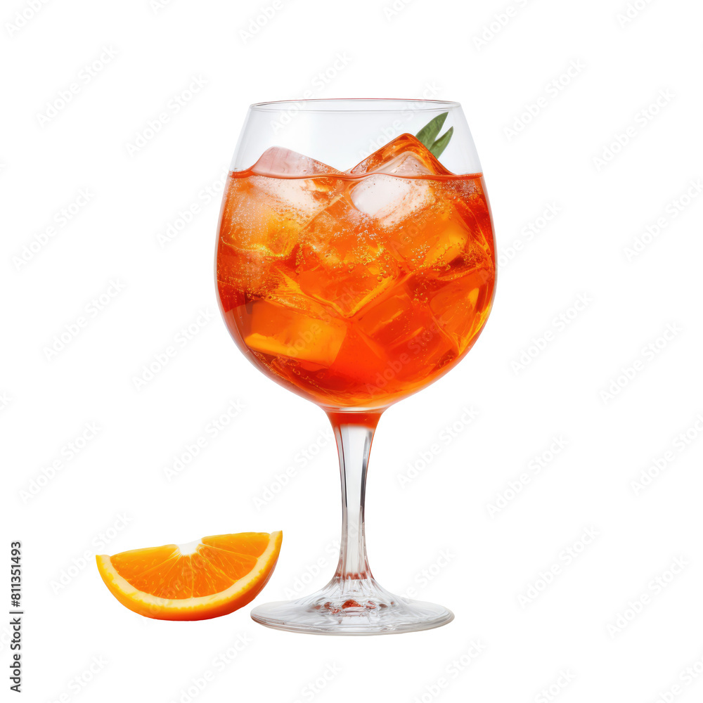 PNG realistic Aperol Spritz cocktail in the glass with slice of orange and ice cubes, isolated on transparent background PNG realistic Aperol Spritz cocktail in the glass with slice of orange and ice cubes, isolated on transparent background
