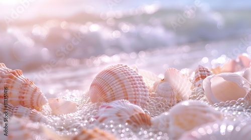 Inspirational quote placed on softly textured pastel seashells and beach, high-definition realism © Love Mohammad