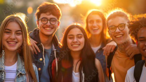 group of students teens happy smile front view portrait