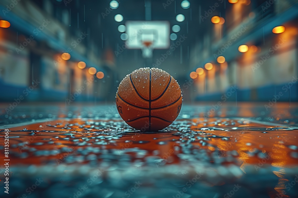 the ball is in the middle of the hoop in a basketball court, in the style of unreal engine 5, Generative Ai the ball is in the middle of the hoop in a basketball court, in the style of unreal engine 5, Generative Ai