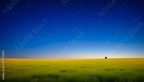 A vast  grassy field under a clear  starry night sky