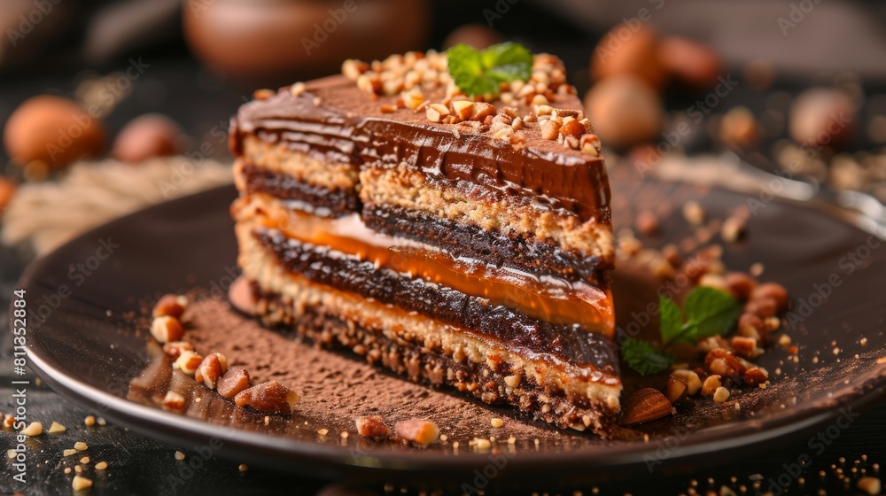 American cuisine. Chocolate-caramel-nut cake. American cuisine. Chocolate-caramel-nut cake.