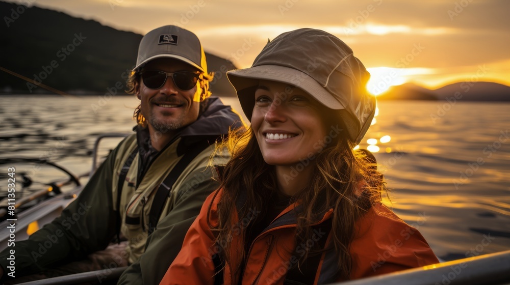 Man and Woman Watching Sunset on Boat Man and Woman Watching Sunset on Boat