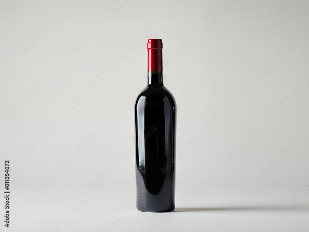 A wine bottle with a red cap on it. A wine bottle with a red cap on it.