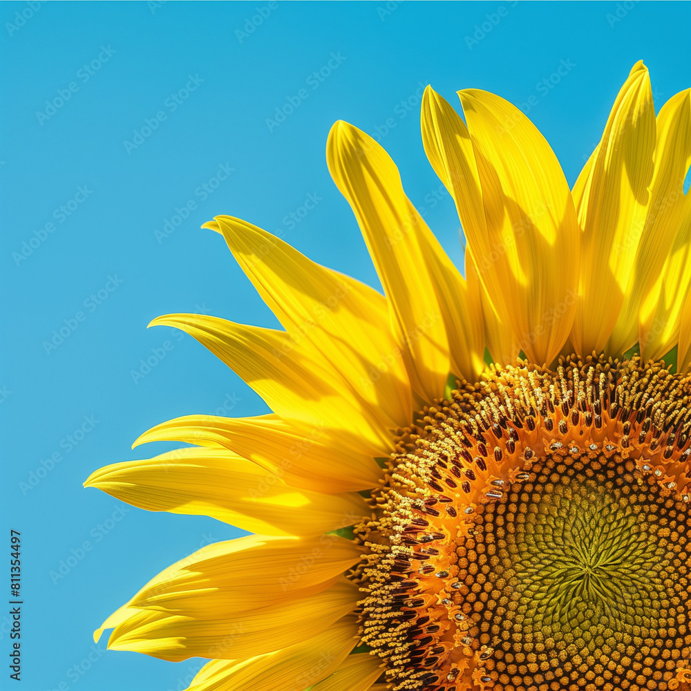 Naklejka premium Vibrant sunflower against a clear blue sky
