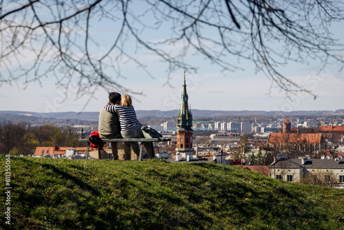 Couple watching Krakow city