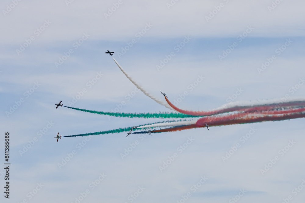 Fototapeta premium Air show, airplanes flying in the sky, Italy