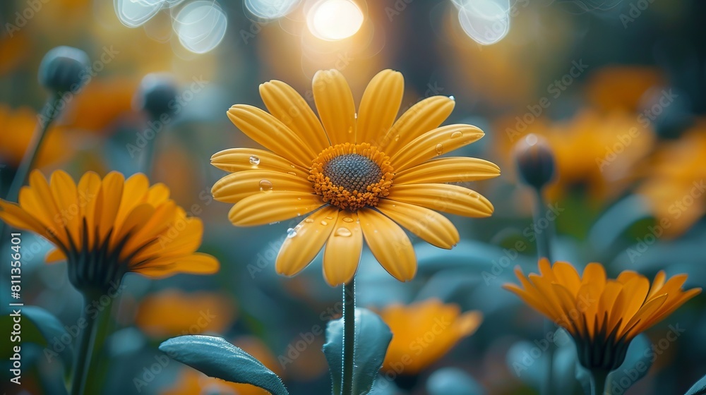 A yellow flower in the middle of a field. Generative AI. A yellow flower in the middle of a field. Generative AI.