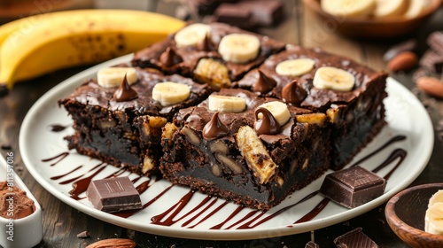 American cuisine. Brownies with banana and dark chocolate. 