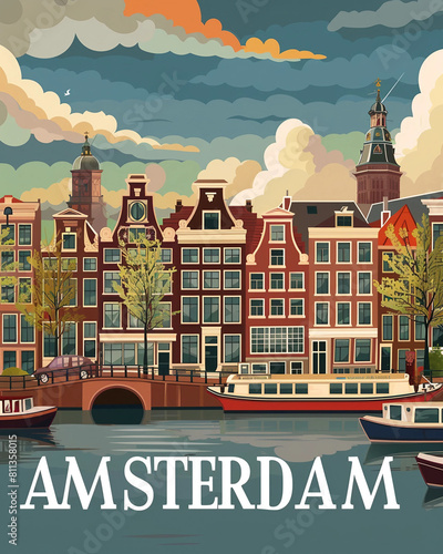 Amsterdam city vector poster