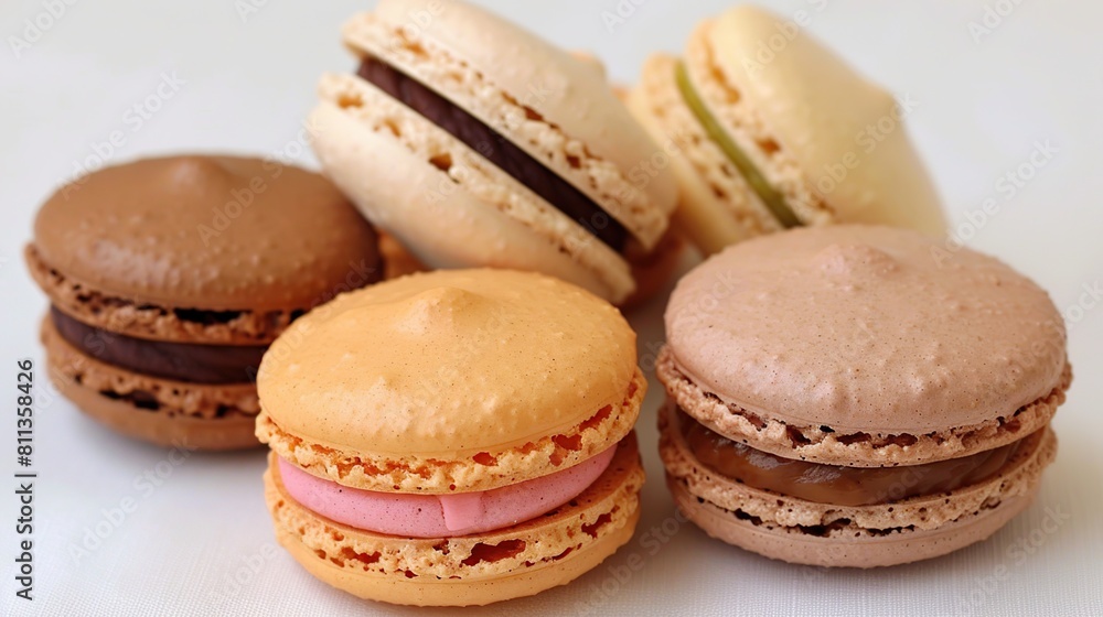 macaroons with sweet filling served on light background. Generative Ai