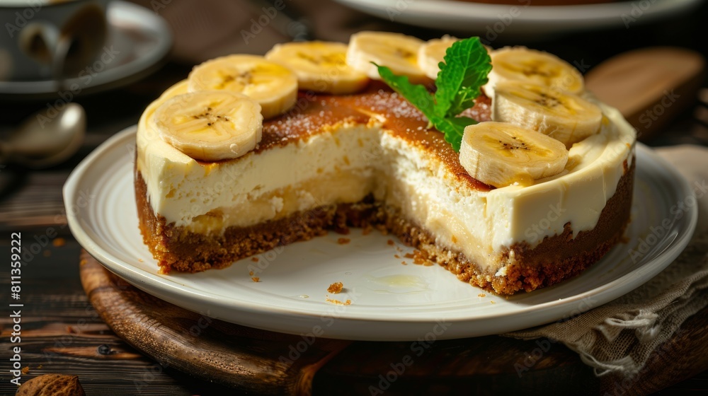 American cuisine. American cheesecake with bananas. American cuisine. American cheesecake with bananas.