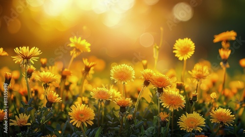 Field of Yellow Flowers With Sun in Background