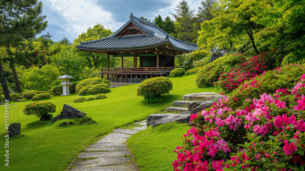Traditional Asian house in a lush garden Traditional Asian house in a lush garden