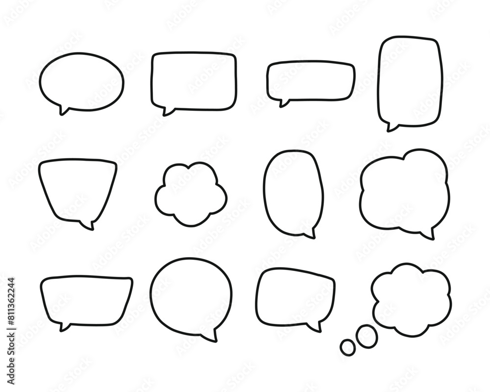 Hand drawn speech bubbles, outline blank conversation balloons, cartoon style comic magazine bubbles Hand drawn speech bubbles, outline blank conversation balloons, cartoon style comic magazine bubbles
