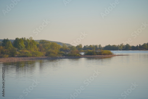 Landscape of the Volga River at sunset