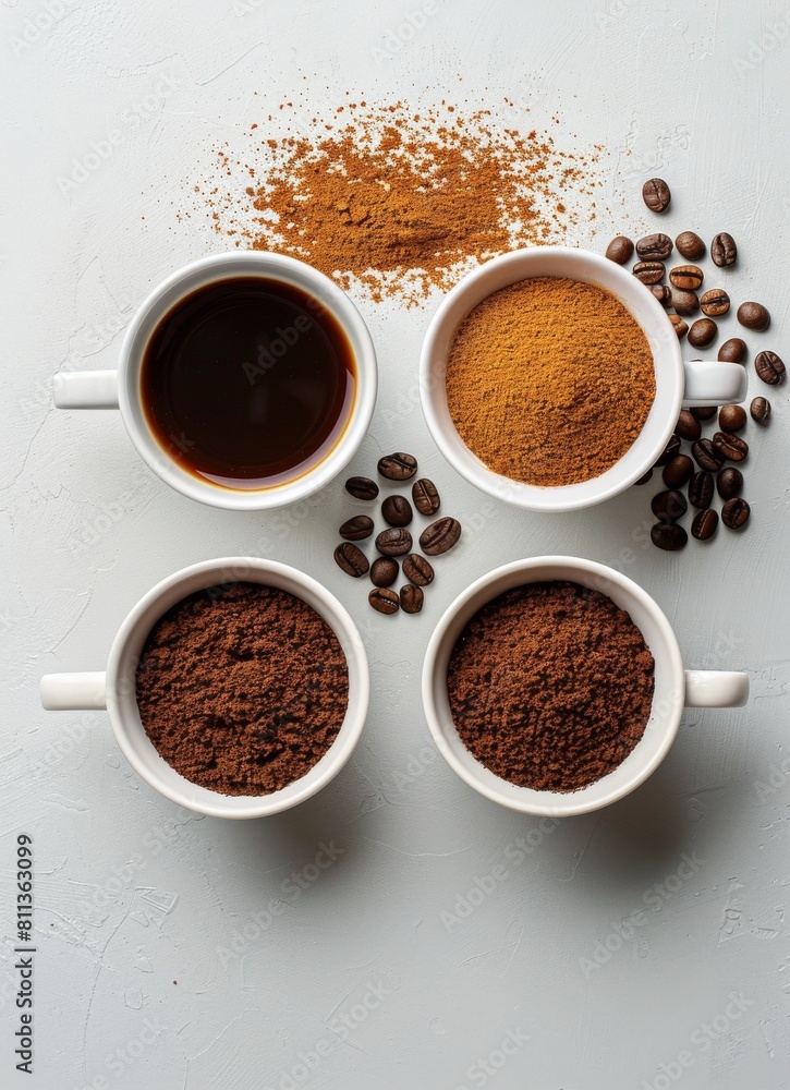 Three Cups of Coffee on Pile of Coffee Beans Three Cups of Coffee on Pile of Coffee Beans