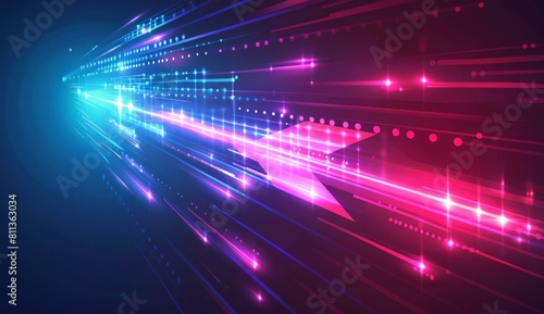Abstract arrow speed light effect with blue and pink glow on dark background Generative AI