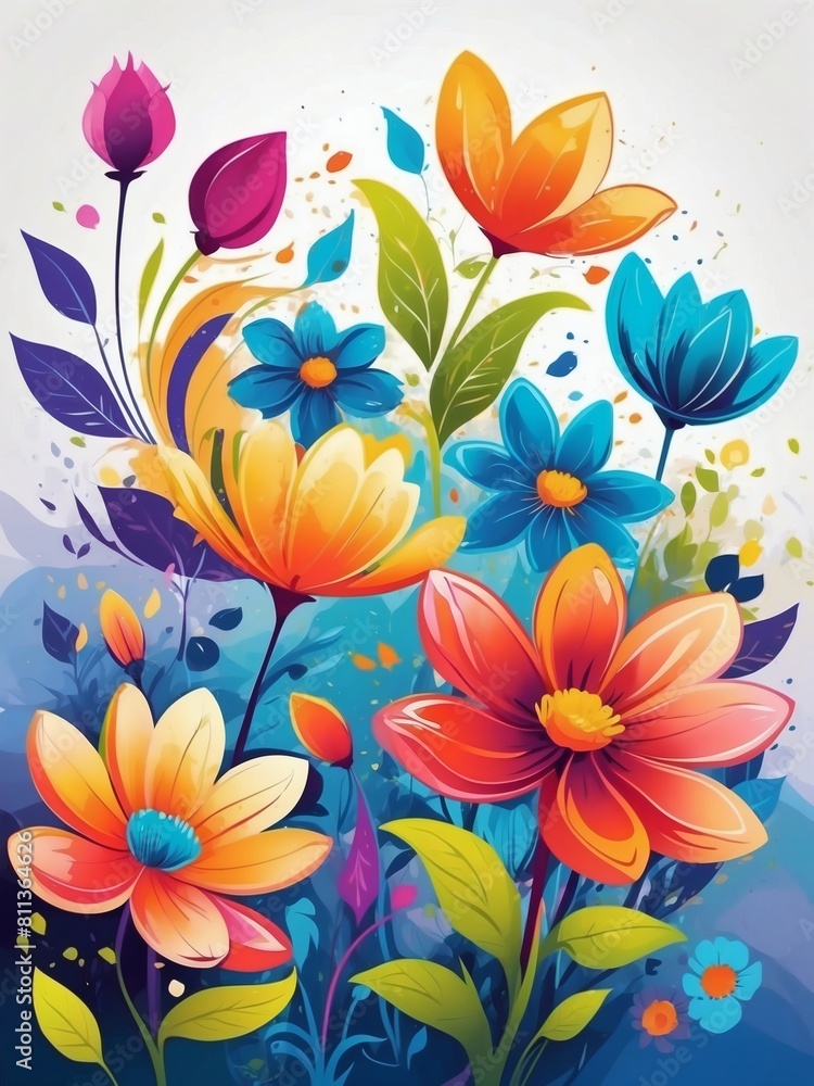 Abstract Floral Delight, Colorful Artistic Illustration of Flowers