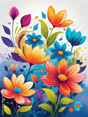 Abstract Floral Delight  Colorful Artistic Illustration of Flowers