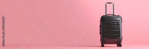 New handle on luggage web banner. Luggage with newly installed handle isolated on pink background with copy space.