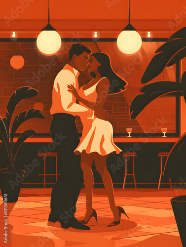 Couple dancing bachata at the club flat style illustration 