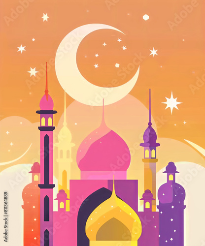 Ilustración de diseño de mezquita musulmana. Concepto Ramadán