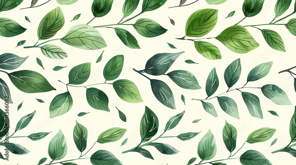 Seamless Botanical Pattern Featuring Various Green Leaves on a Light Background. Perfect for Nature-Inspired Designs, Wallpapers, Textiles, and Eco-Friendly Decorative Art Projects Seamless Botanical Pattern Featuring Various Green Leaves on a Light Background. Perfect for Nature-Inspired Designs, Wallpapers, Textiles, and Eco-Friendly Decorative Art Projects