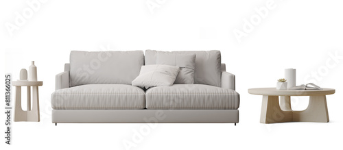 White sofa in modern style isolated PNG
