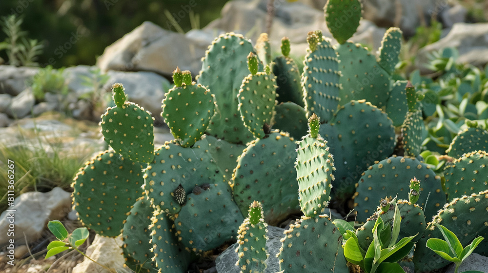 Sunlit Cacti in Natural Setting, Desert Flora Photography Sunlit Cacti in Natural Setting, Desert Flora Photography