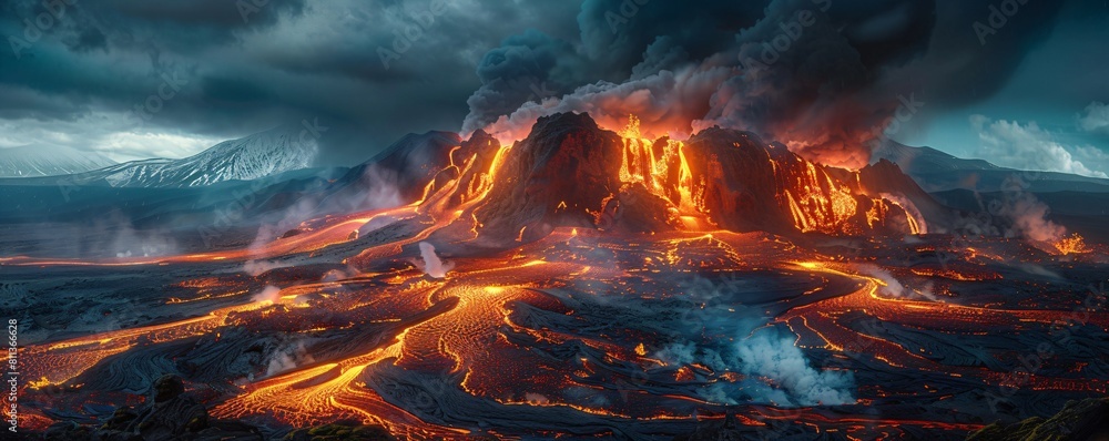 force of nature - mountain massif with volcanic eruption force of nature - mountain massif with volcanic eruption