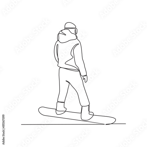 One continuous line drawing of Snowboard sports vector illustration. Snowboard sports design in simple linear continuous style vector concept. Sports themes design for your asset design illustration.