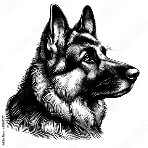 Cute German Shepherd portrait, hand drawn sketch. Vector isolated on white background	