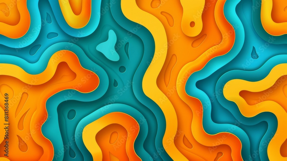 Vibrant abstract paper cut waves in orange and blue hues Vibrant abstract paper cut waves in orange and blue hues