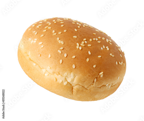 One fresh burger bun isolated on white