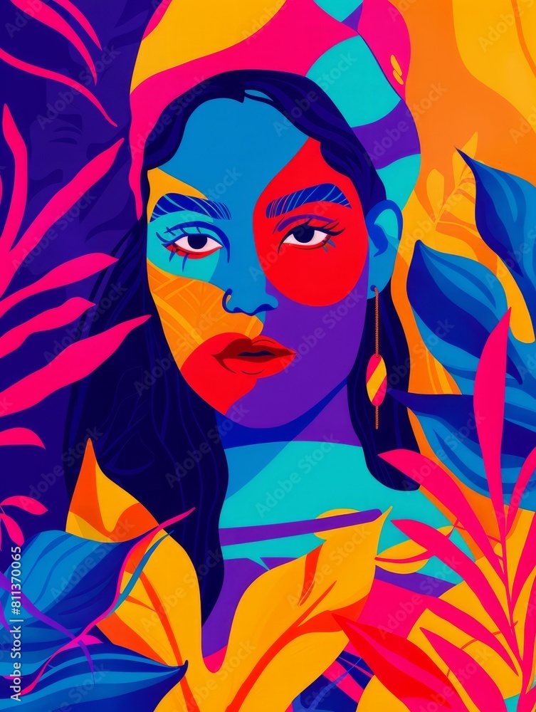 An illustration of a woman in vivid and motley colors. The concept of individuality An illustration of a woman in vivid and motley colors. The concept of individuality