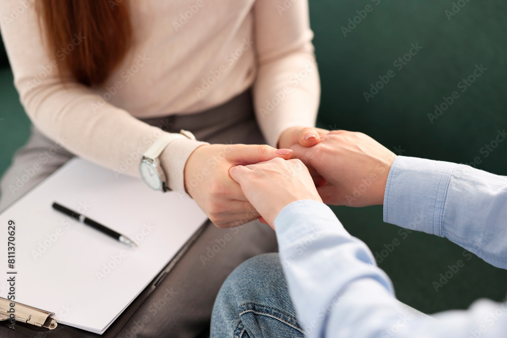 Psychotherapist working with patient in office, closeup Psychotherapist working with patient in office, closeup