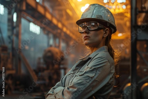 Empowered Woman in Industry: Confident Female Engineer in Steel Factory