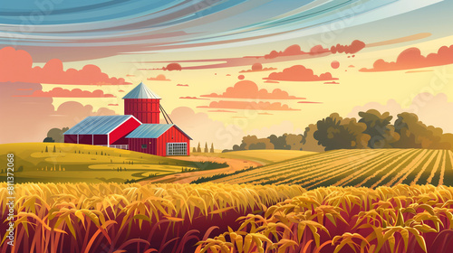 Farm barn at field landscape