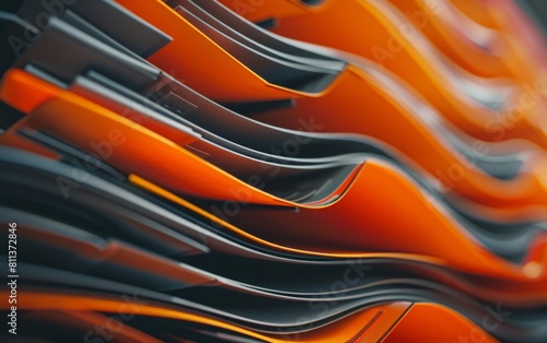 A teetering stack of bulky orange and black folders. photo