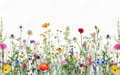 A vibrant array of wildflowers against a clear white background.