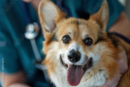 Paw-sitively Loving: Veterinarian Caring for Pembroke Welsh Corgi Dog photo