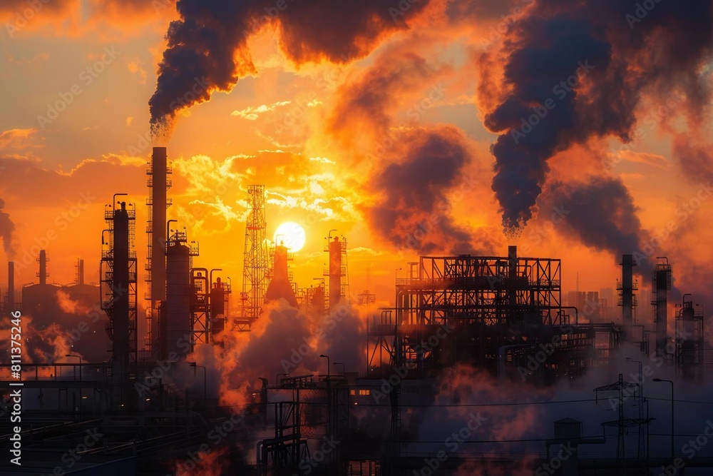 Sunrise Over Industrial Power: Oil and Gas Refinery in Morning Glow