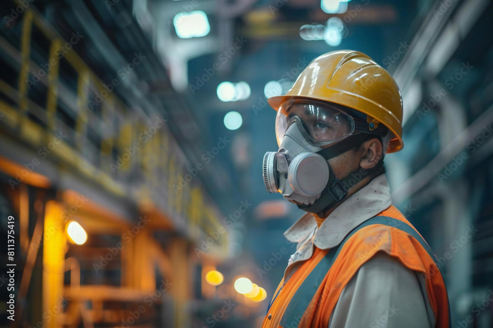 Professional Laborer in Safety Gear Working at Industrial Site Professional Laborer in Safety Gear Working at Industrial Site