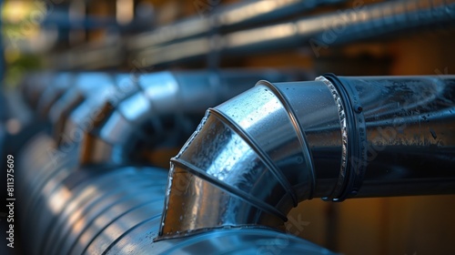 Industrial metal pipes and valves at a power plant, close-up