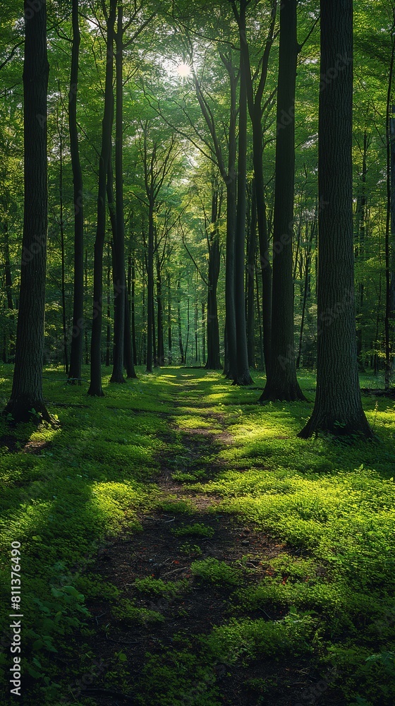 quiet nature landscape narrow nature trail in green forest with sunlit, vertical 9:16 ratio background, beautiful nature , Generative Ai quiet nature landscape narrow nature trail in green forest with sunlit, vertical 9:16 ratio background, beautiful nature , Generative Ai