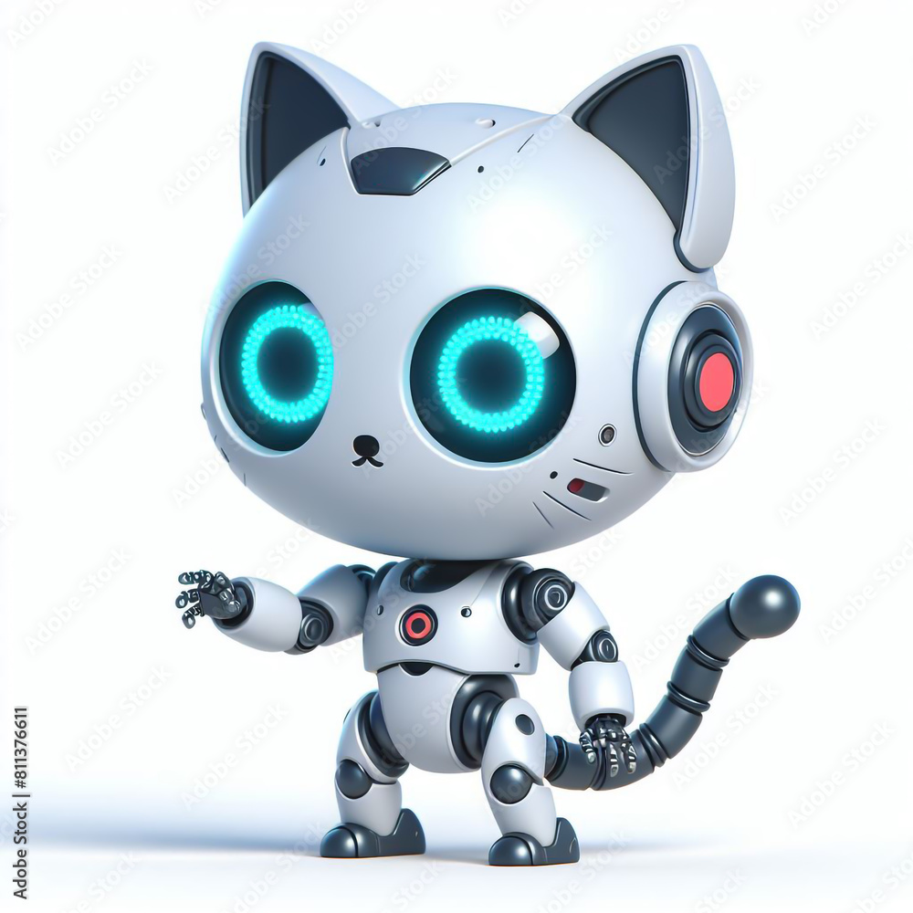 3D funny robotic cat cartoon on white background 3D funny robotic cat cartoon on white background
