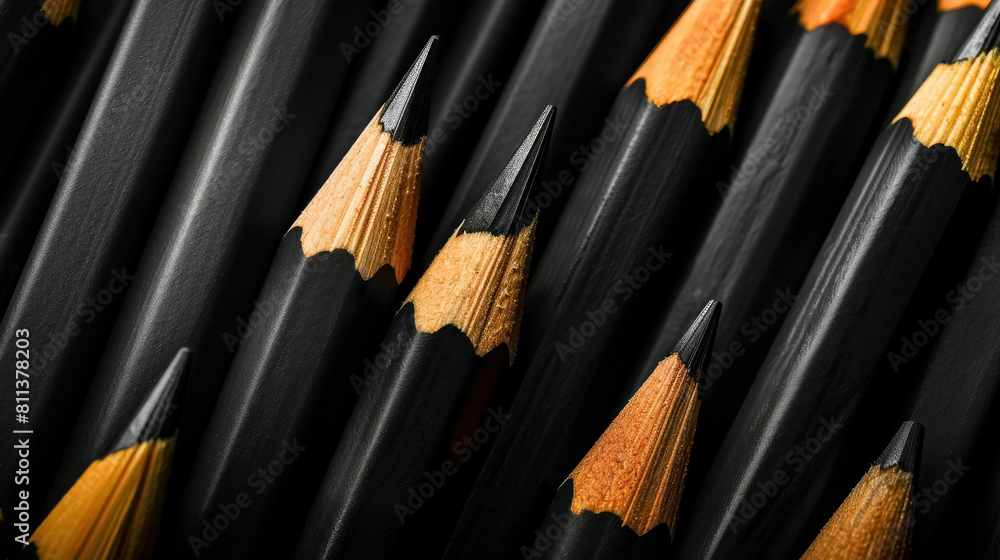 close up of black pencils with yellow tips on a dark background close up of black pencils with yellow tips on a dark background