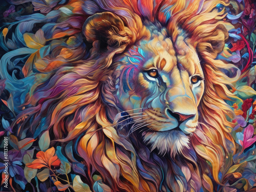 Lion majestic beautiful animal illustration.