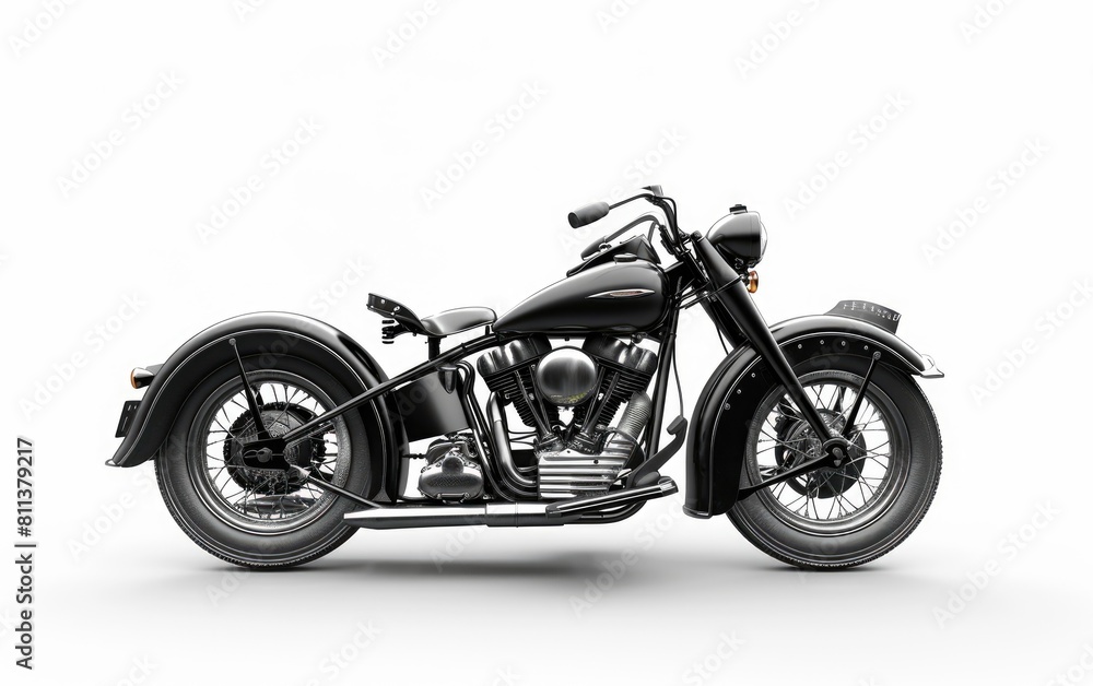 Classic black vintage motorcycle isolated on white background.